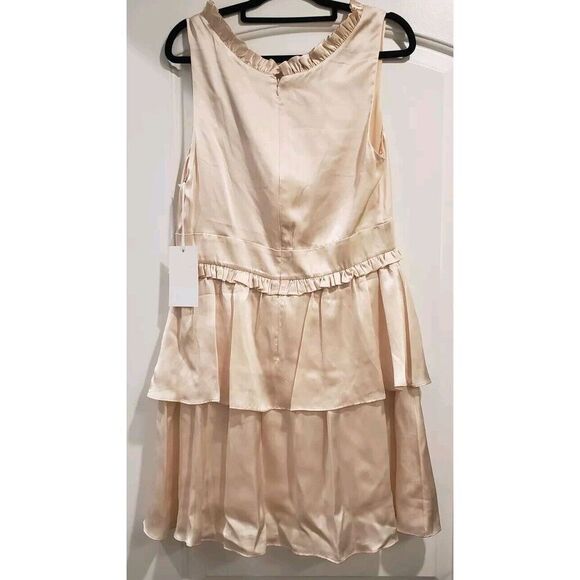 AMANDA UPRICHARD 100% Silk Champagne Tiered Sleeveless Dress Size‎ Large NWT - Picture 6 of 10
